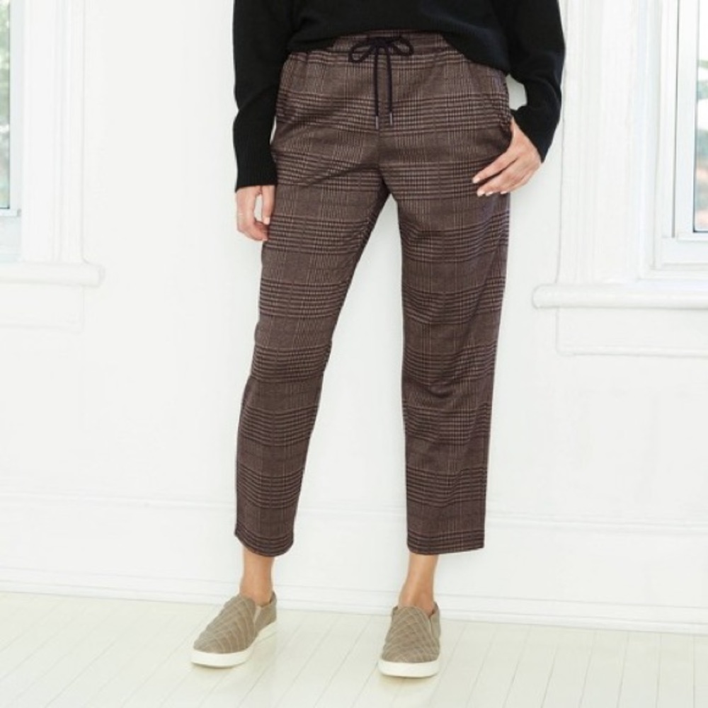 High Rise Plaid Ankle Length Drawstring Pants